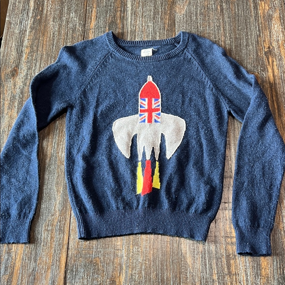Mini Boden Blue Sweater with Rocket Graphic